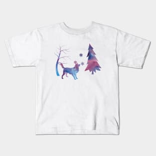 Rough Collie Catching Snowflakes, Winter, Long Haired Kids T-Shirt